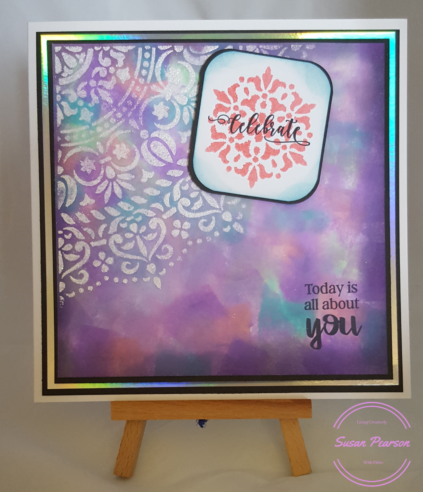 Living Creatively with Fibro | The Completed Card made with the Mandala Stencil and Stamp Set