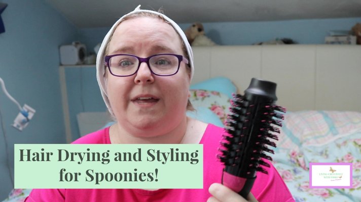 Living Creatively with Fibro | An image of me with the title hair drying and styling for spoonies