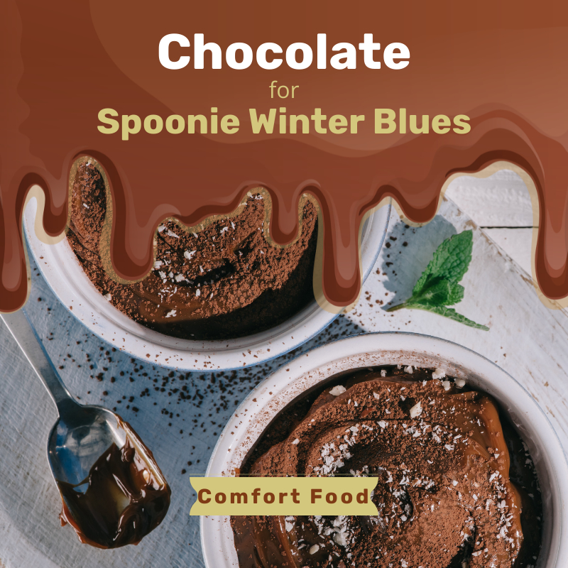 A dish of chocolate pudding Spoonie winter blues comfort food 